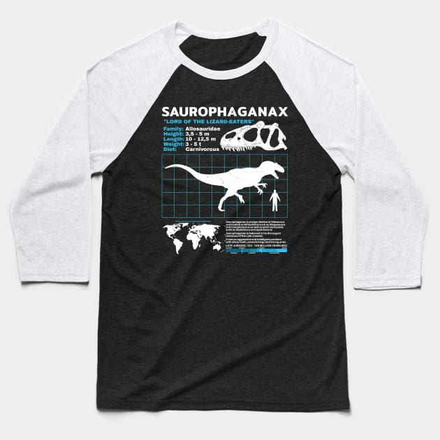 Saurophaganax Fact Sheet Baseball T-Shirt by NicGrayTees